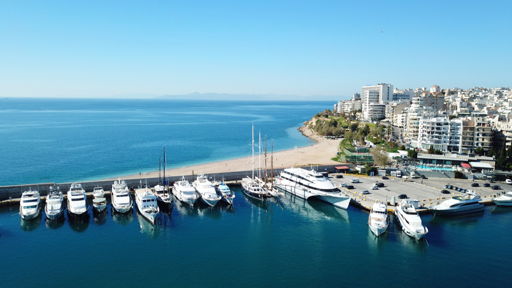 Aerial,Photo,Of,Iconic,Port,Of,Marina,Zeas,With,Boats