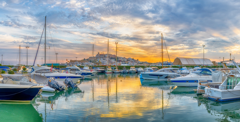 Landscape,With,Eivissa,Harbour,At,Sunset,Time,,Ibiza,Island,,Spain